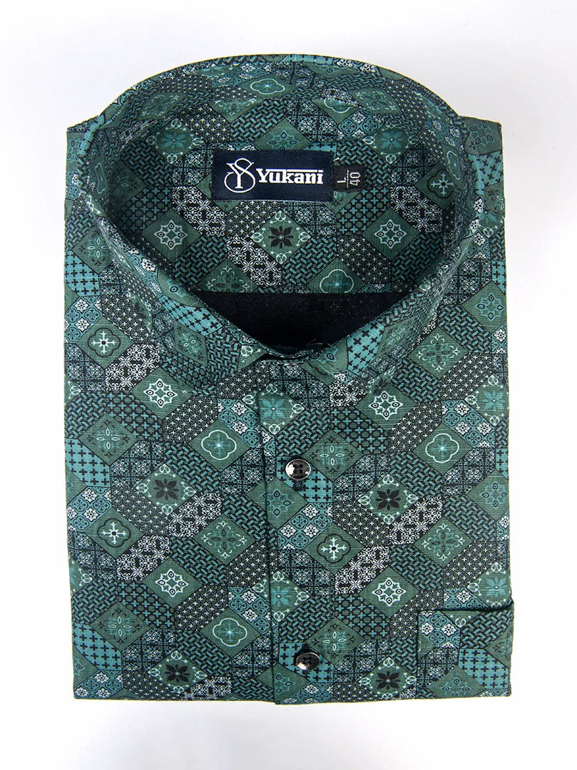 Star Bottle Green Digital Print Cotton Shirts