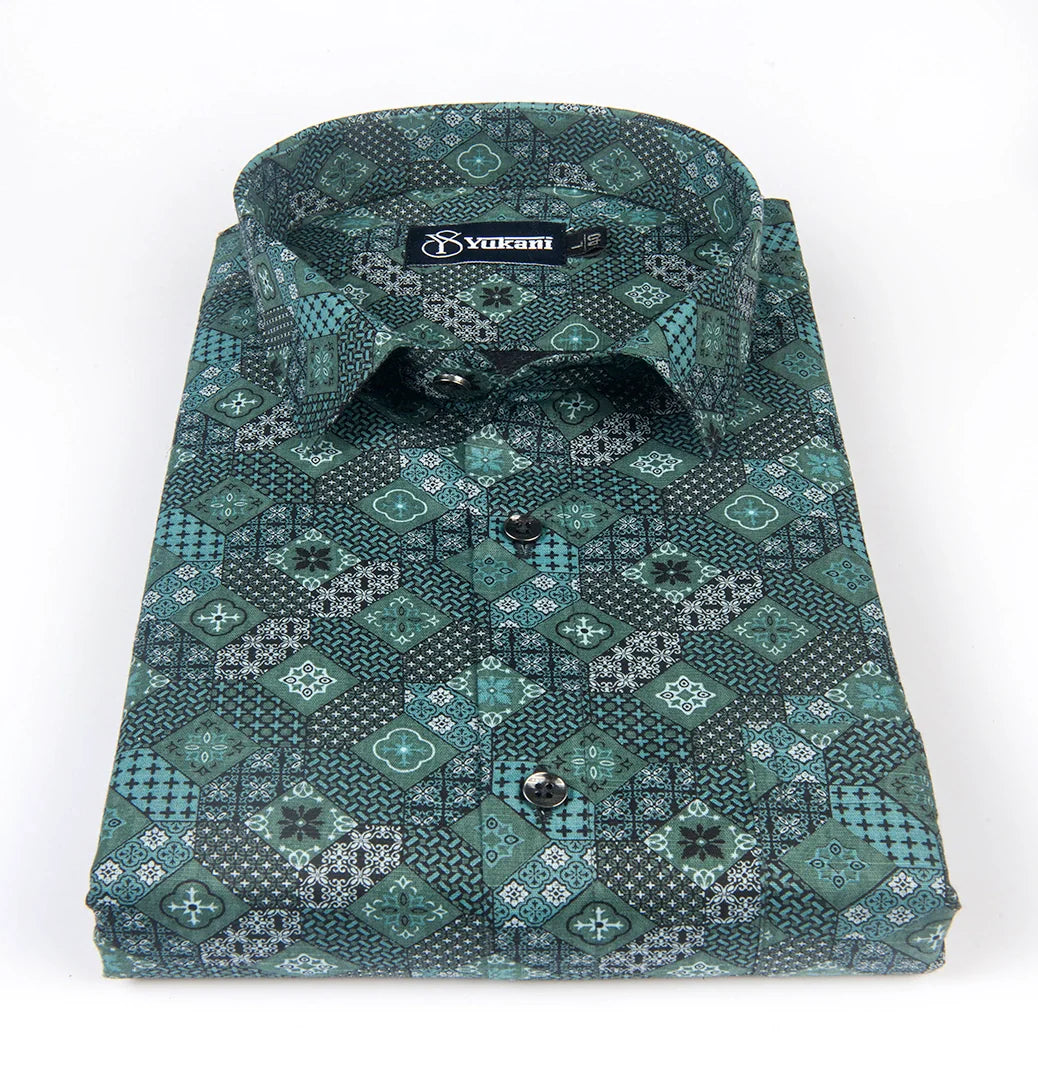 Star Bottle Green Digital Print Cotton Shirts