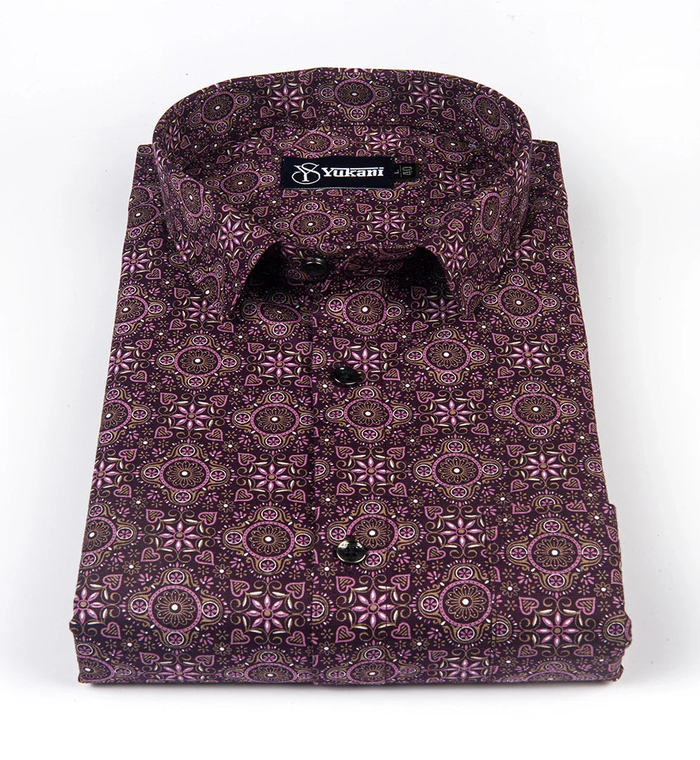 Maroon Digital Print Cotton Shirts for Men