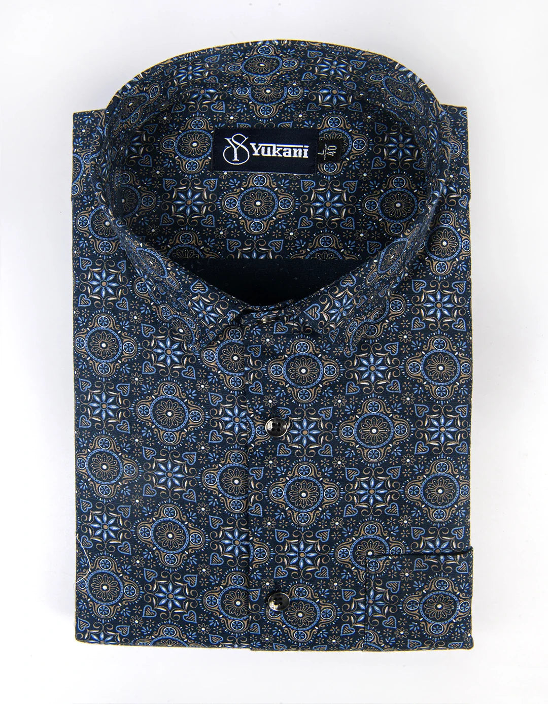 Navy Blue Digital Print Cotton Shirts for Men