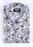 White with grey flower print cotton shirts