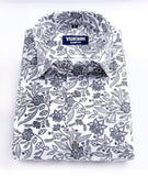 White with grey flower print cotton shirts