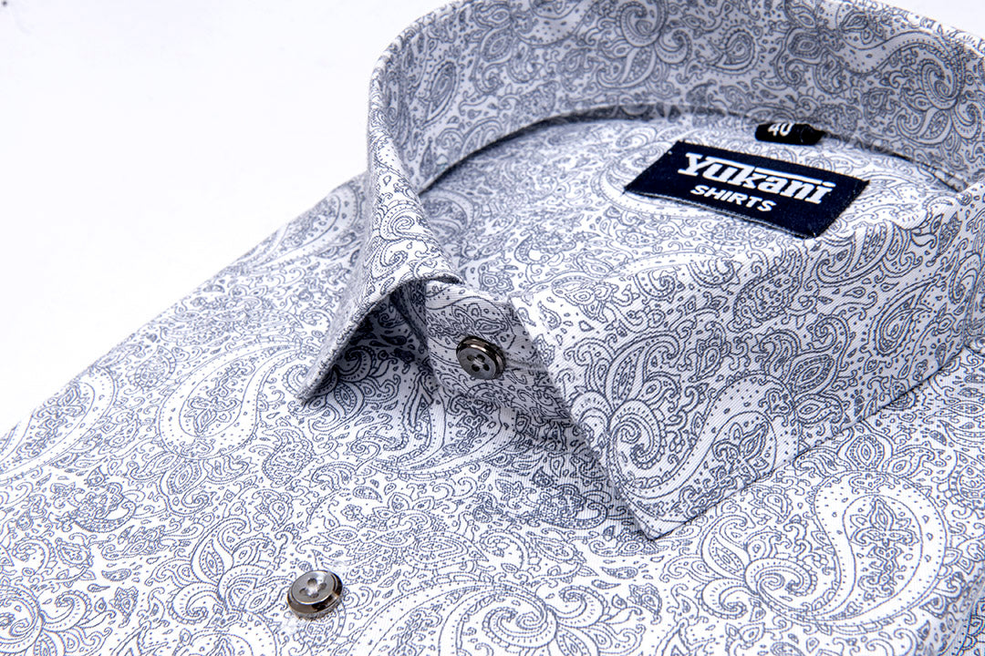 White with light grey pathan print cotton shirts