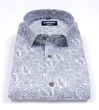 White with light grey pathan print cotton shirts