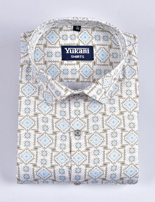 White with mahendi rectangle print cotton shirts