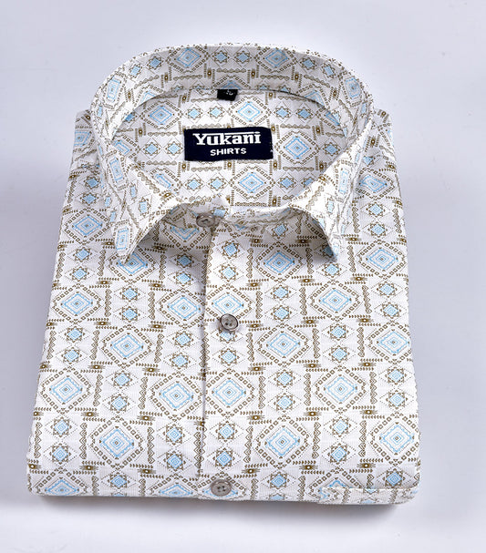 White with mahendi rectangle print cotton shirts