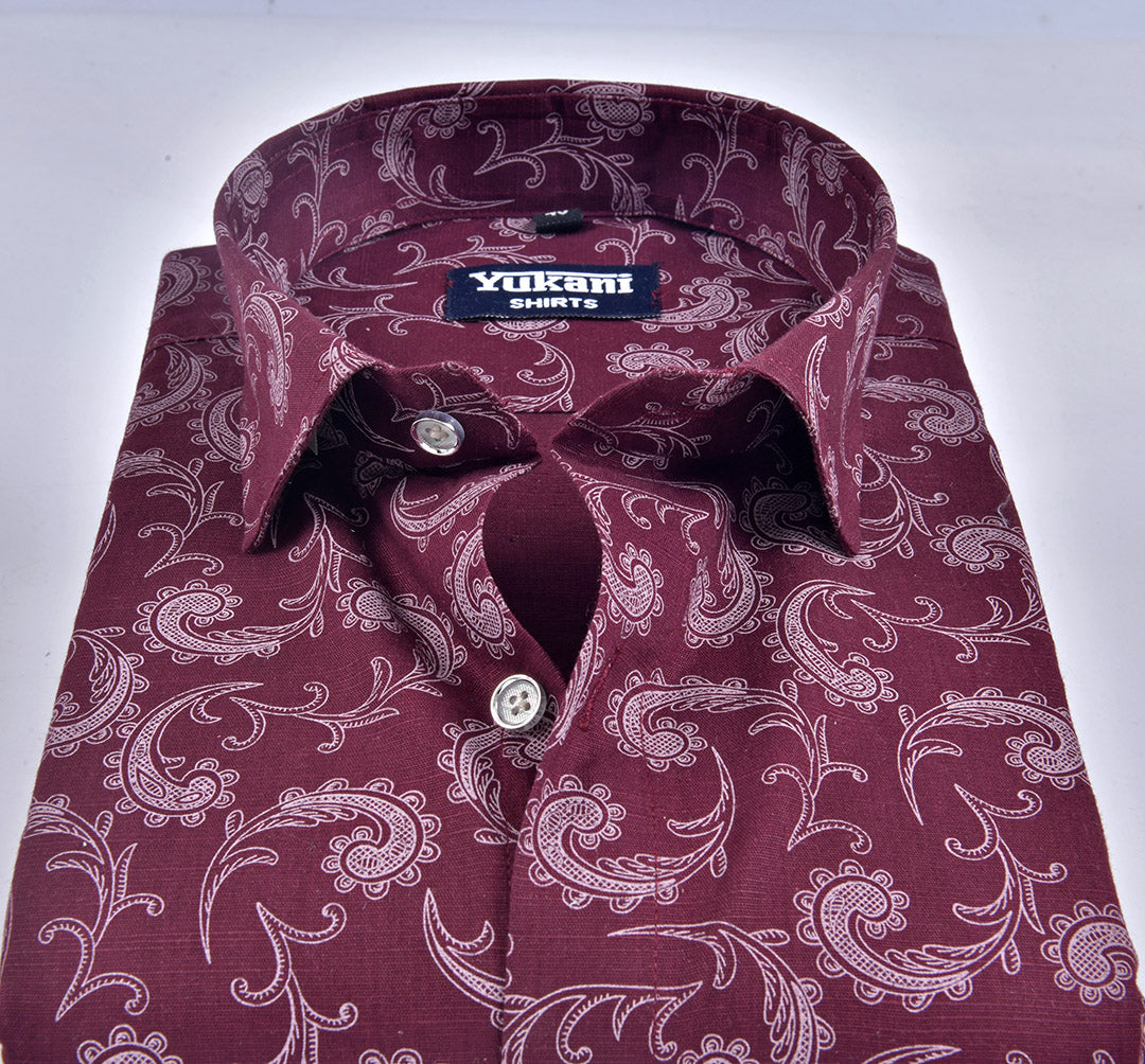 Linen dark marrun with light marrun printed shirts