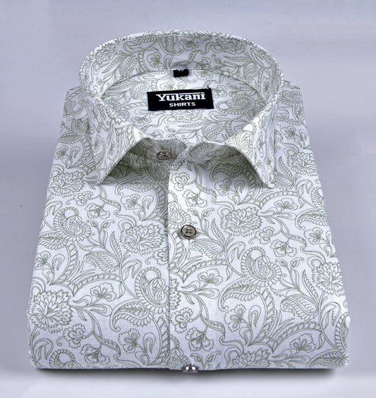 White with vilaychi print linen shirts