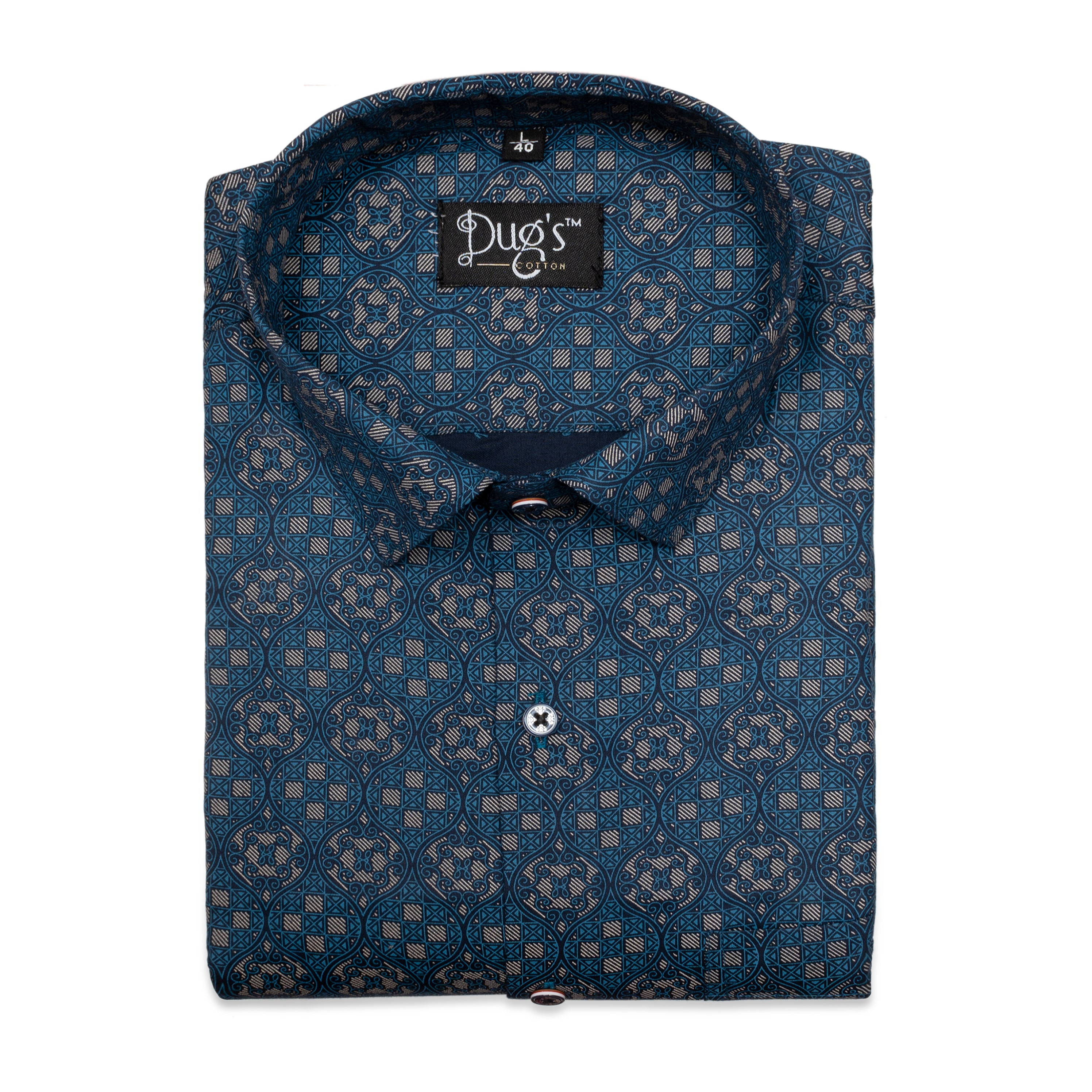 Nevy Blue With Digital Print Cotton Shirt