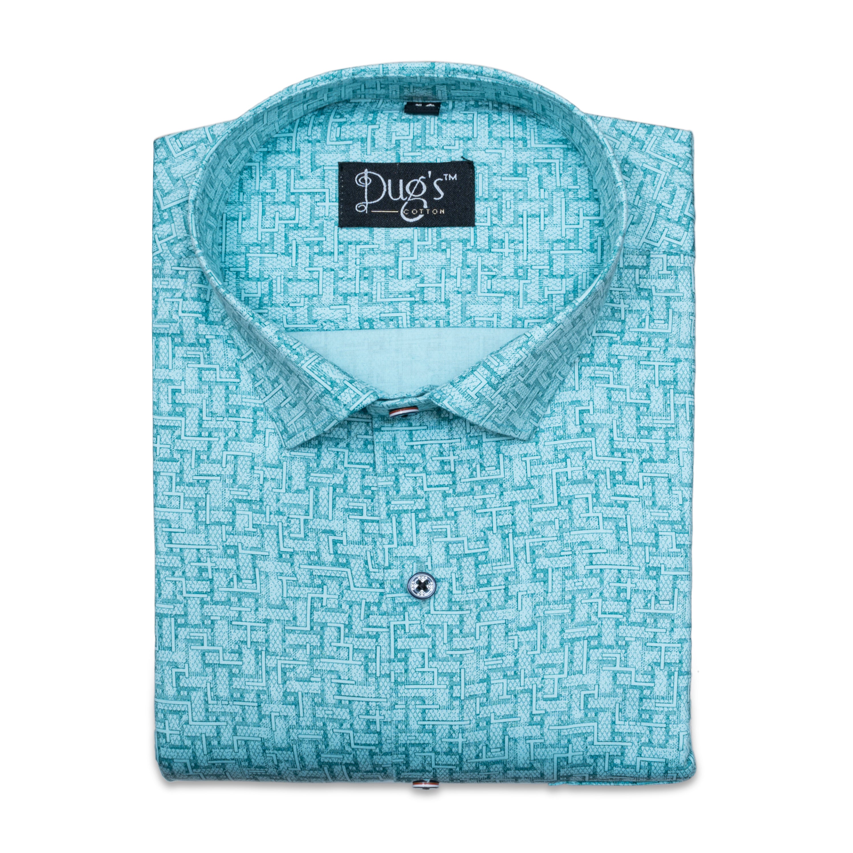 Sky Blue With Digital Print Cotton Shirt