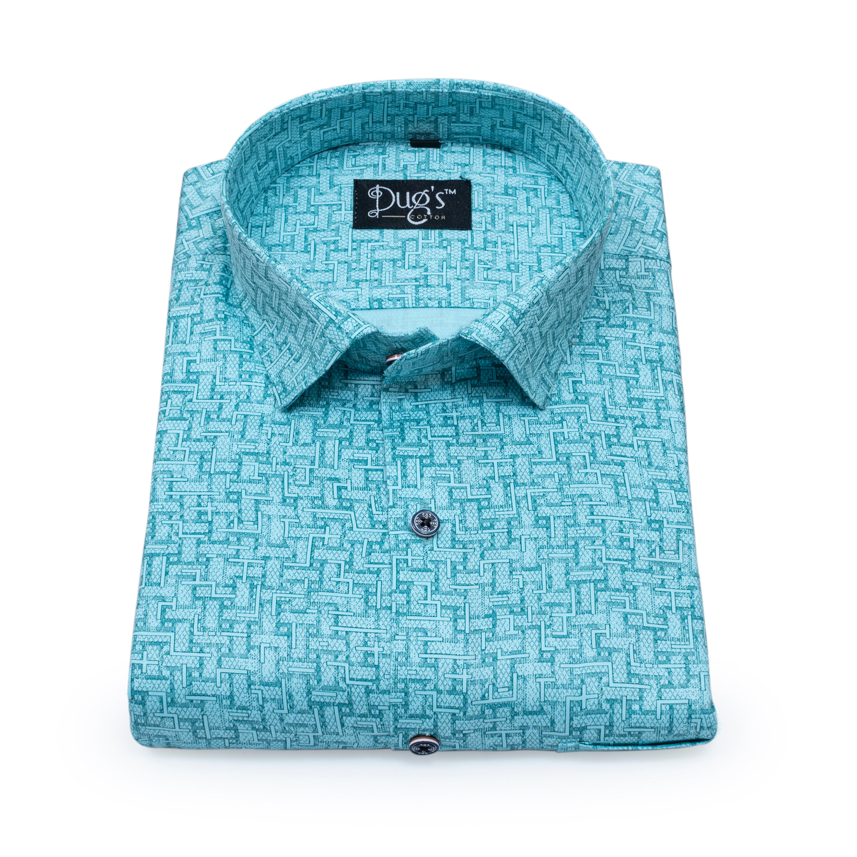 Sky Blue With Digital Print Cotton Shirt