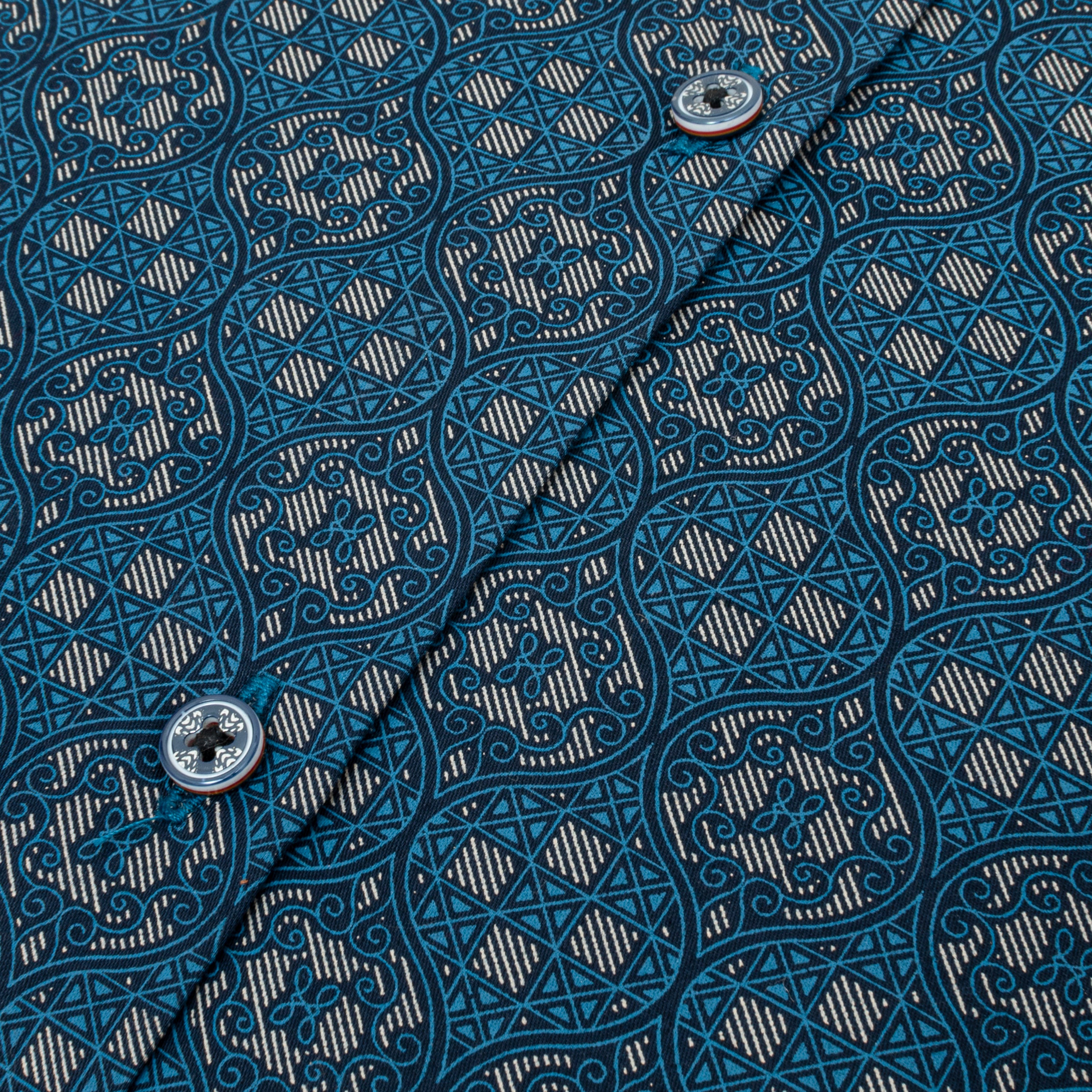 Nevy Blue With Digital Print Cotton Shirt