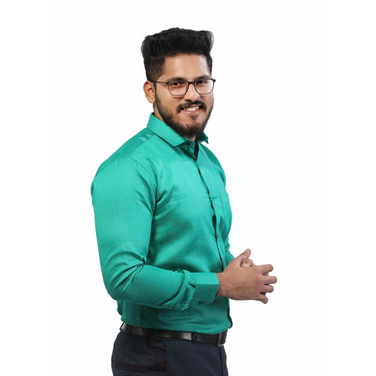 Rama green color with black dot print cotton shirt